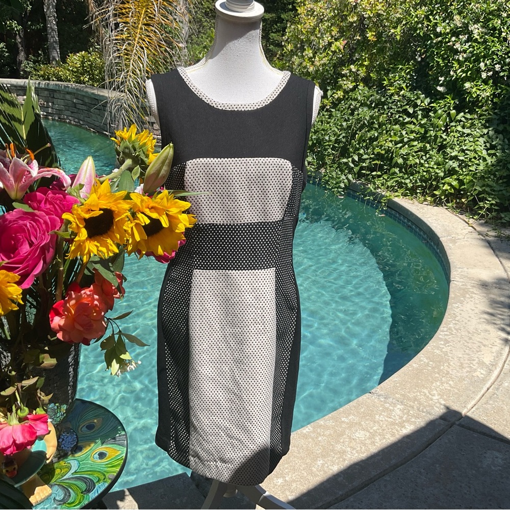 Yoana Baraschi Sz 12 Polka Dot sleeveless sheath black white Dress 🌸